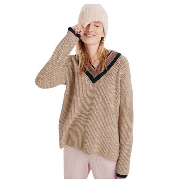 Madewell Sweaters - Madewell Tipped Forrest Wool Blend V-Neck Sweater Medium